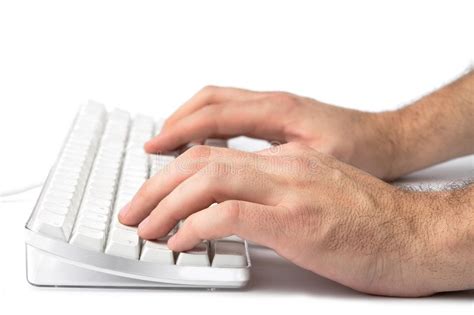 Hands keyboard. Male hands typing on a white computer keyboard , # ...