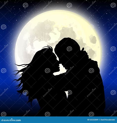 Love Couple Night with Full Moon Stock Illustration - Illustration of ...