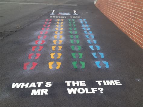 Our Whats the time Mr Wolf playground Marking. A traditional game still ...