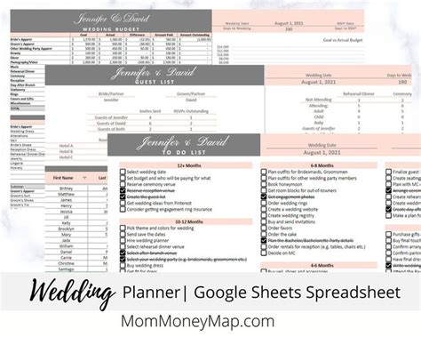 Wedding Planning Google Sheets Spreadsheet Wedding Planner for Your Budget, Guests and Checklist ...