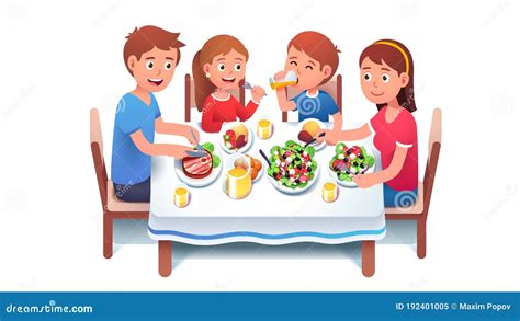 Family Having Meal Together,Father, Mother And Son,daughter Sit At The Table On White Background ...