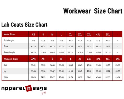 Lab Coat Size Chart | ApparelnBags.com