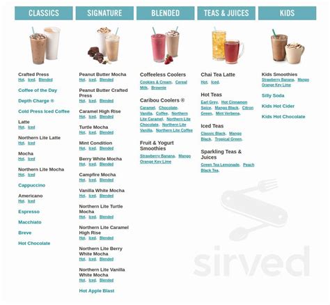 Caribou Coffee menu in Moline, Illinois, USA