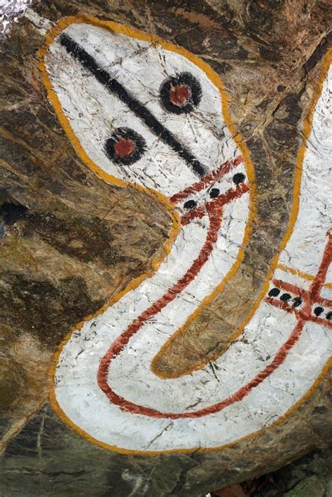 Aboriginal Rock Painting, Rainbow Serpent Stock Photo - Image of ...