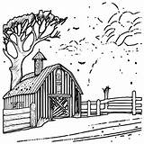 Rustic Barn Coloring Page With Trees And Cows · Creative Fabrica sketch template