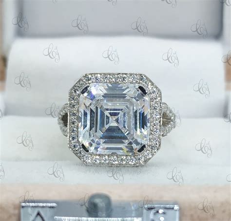 3.28 CT Asscher Cut Halo Engagement Wedding Ring in 925 Sterling Silver ...