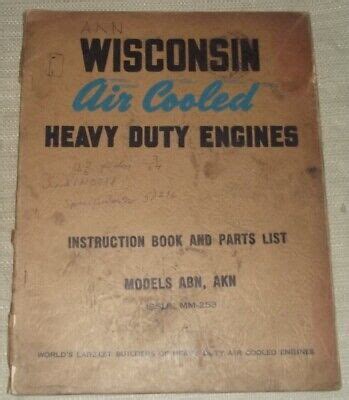 WISCONSIN ABN AKN ENGINE INSTRUCTION & PARTS MANUAL BOOK CATALOG | eBay