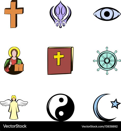 Religion symbol icons set cartoon style Royalty Free Vector