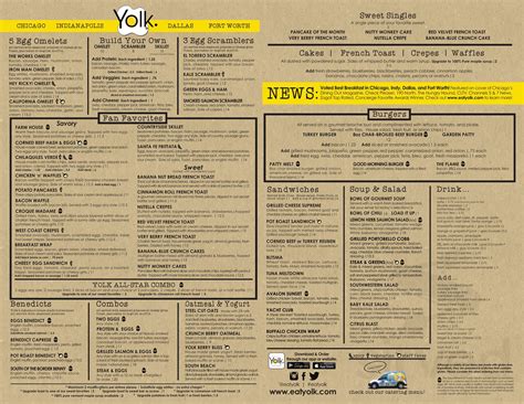 Yolk menu in Dallas, Texas, USA