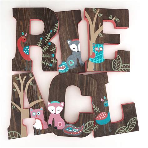 Wooden Letters for Nursery, Woodland Nursery Decor, Hand Painted Wood Letters, Woodland ...