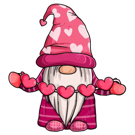 Valentine Gnomes PNG Image, Valentine Gnome With Pink Hearts, Valentine Gnome, Gnome, Valentine ...