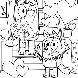 Bluey Valentines Day Coloring Page, Bluey coloring printables