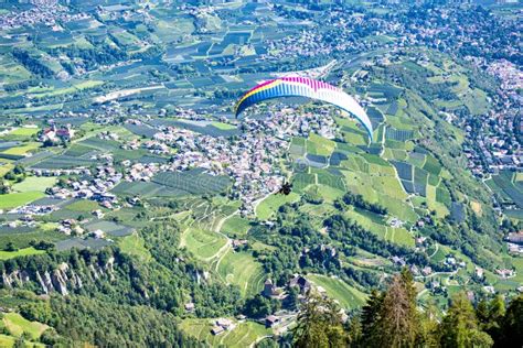 Paraglider Above Dorf Tirol, Vacation Resort with Apple Orchads, Tirol ...