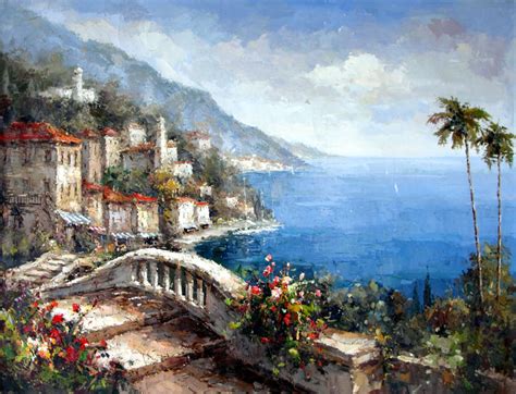 Italian Village on the Lake - Original Oil Painting | Anazao Galleries