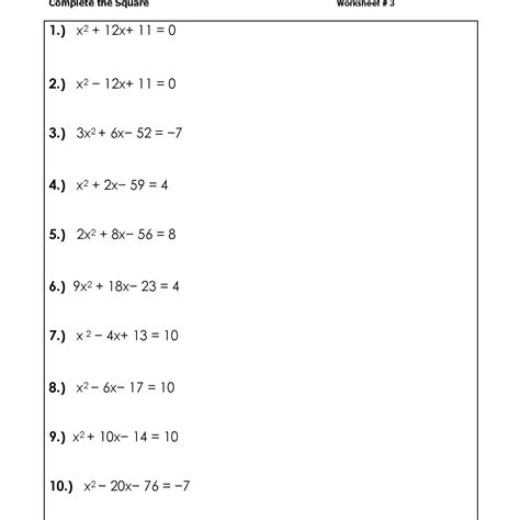 Solving Quadratic Equations By Completing The Square Worksheet — db-excel.com