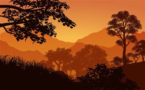 Premium Vector | Nature silhouette illustration with forest and mountain