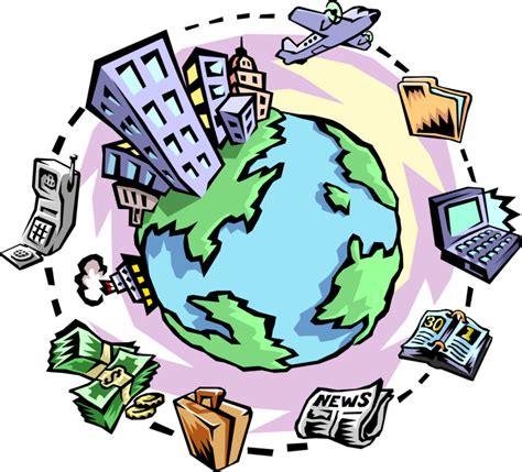 Vector Illustration Of International Airline Travel - Media Role In Globalization Clipart - Full ...