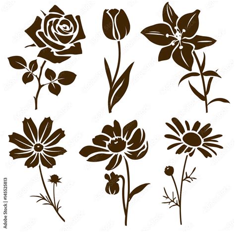 Set of decorative flower silhouette. Vector flower icon. Stock Vector ...