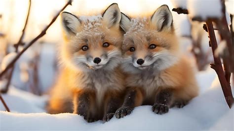 Premium AI Image | Fox cubs in the snow