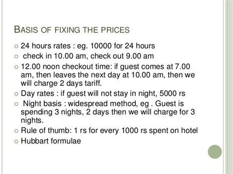 Room tariff structure