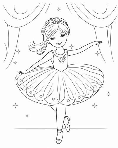 Cute Ballerina Coloring Pages for Kids