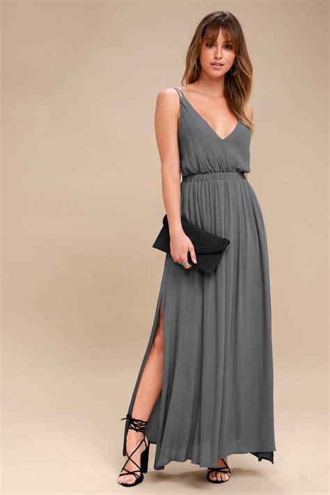 Lovely Slate Grey Dress - Backless Dress - Maxi Dress - Lulus