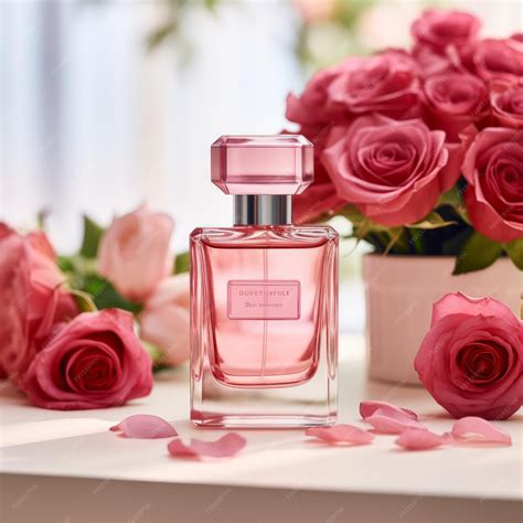 Premium Photo | Product photography of one pink perfume bottle with red rose