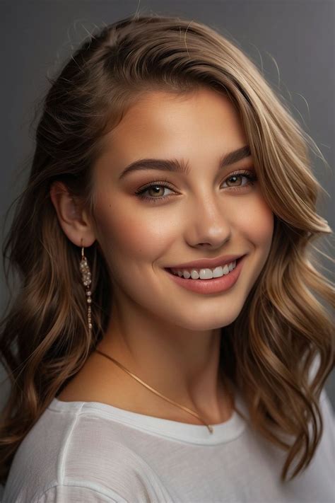 a woman with blonde hair smiling at the camera and wearing gold earrings on her head