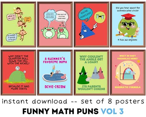 Math Puns Posters set of 8 Printables VOL3 Math Classroom - Etsy