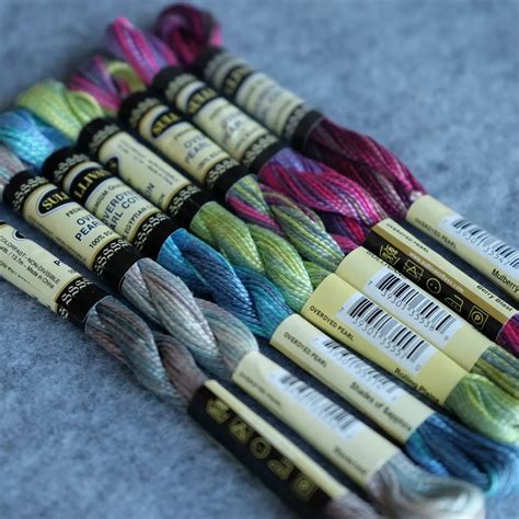 7 Vivid Bright Variegated Colors Size 5 Pearl Cotton Embroidery thread 15 yards skein 100% ...