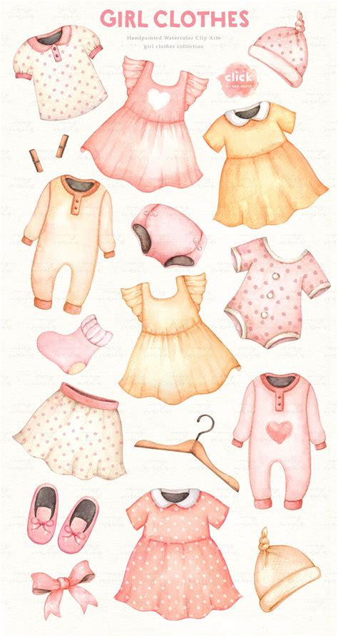 Girl Clothes Watercolor Clip Arts | Baby girl clipart, Baby girl art, Baby illustration