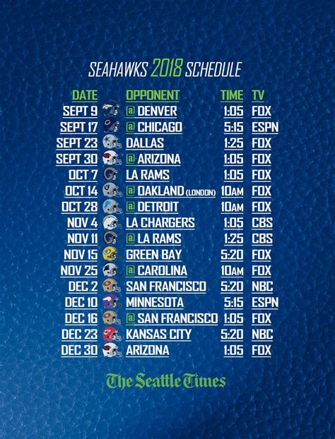 Seahawks Printable Schedule 2024-25