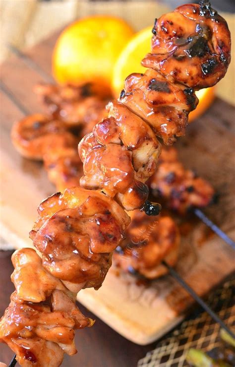 Sticky Orange Chicken Thigh Kebabs. from willcookforsmiles.com | Grilled chicken recipes ...