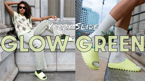 YEEZY SLIDE GLOW GREEN HOW TO STYLE and ON FOOT REVIEW: THE BRIGHTEST ONE YET! - YouTube