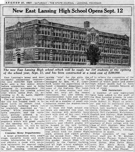 East Lansing High School-new opens on Abbott Road-1927-08-27-MI | East ...