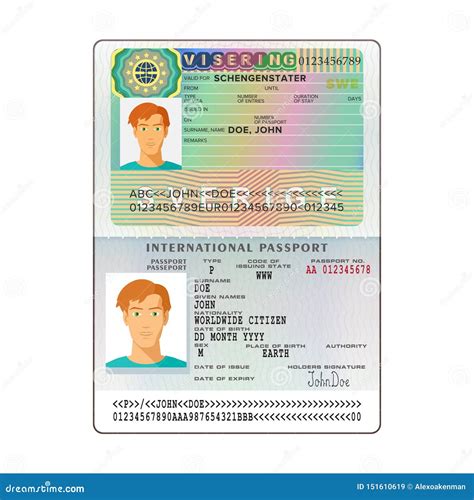 Vector International Open Passport with Sweden Visa Stock Illustration - Illustration of ...