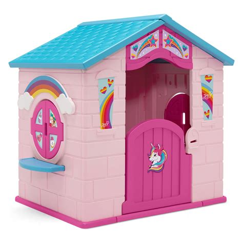 Delta Children Rainbow & Unicorn Plastic Indoor/Outdoor Playhouse with ...