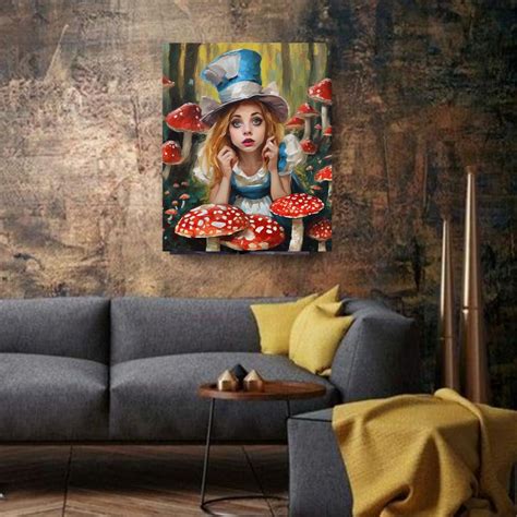 Alice in Wonderland Painting Mushroom Original Art Fly Agaric Art Fantasy Painting Alice Wall ...