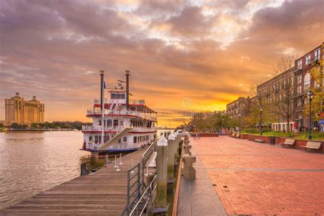 Savannah, Georgia, USA On The River Stock Photo - Image of boat ...