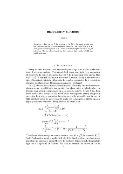 Regularity Methods - REGULARITY METHODS I. ZHOU Abstract. Let φE = R be ...