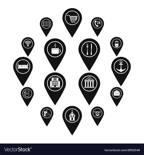 Points of interest icons set simple style Vector Image