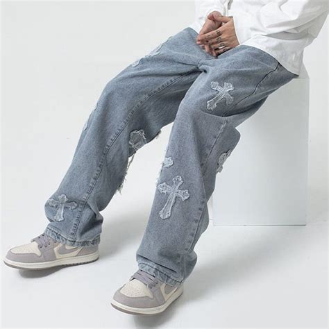 Y2K Christian Cross Design Men Jeans Unisex Baggy Embroidered - Etsy