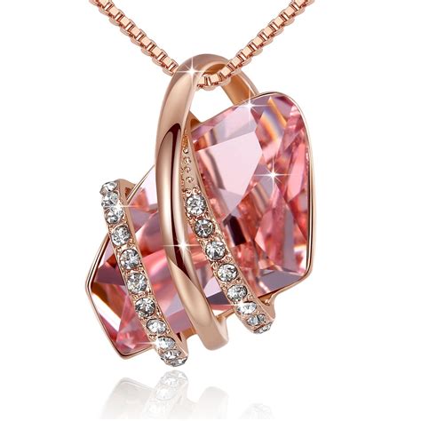 Leafael Wish Stone Pendant Necklace Made With Swarovski Crystals (Vintage Morganite Pink Rose ...