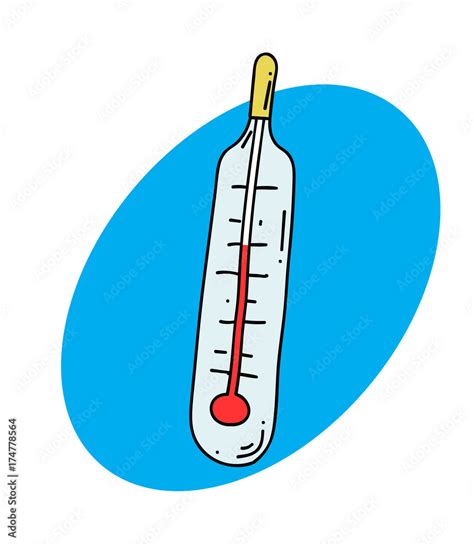Thermometer cartoon hand drawn image. Original colorful artwork, comic childish style drawing ...