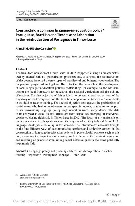 Constructing a common language-in-education policy? Portuguese, Brazilian and Timorese ...