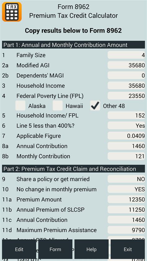 Premium Tax Credit Calculator - App on Amazon Appstore