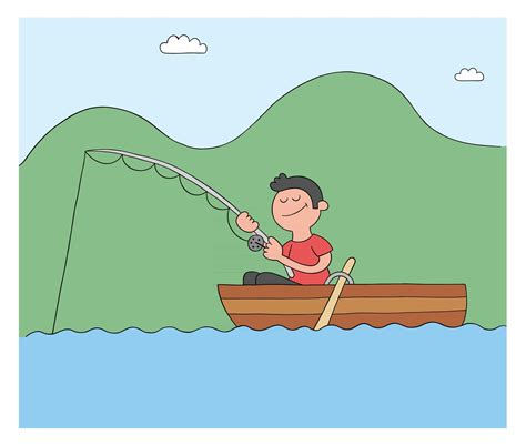 Man Fishing In Boat Cartoon