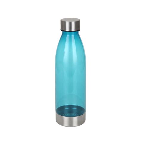 Mainstays 22 oz Blue and Silver Plastic Water Bottle with Screw Cap ...