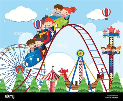 Children and rides at amusement park illustration Stock Vector Image ...