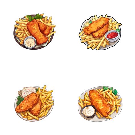 Premium Vector | Set of fish and chips vector illustrations